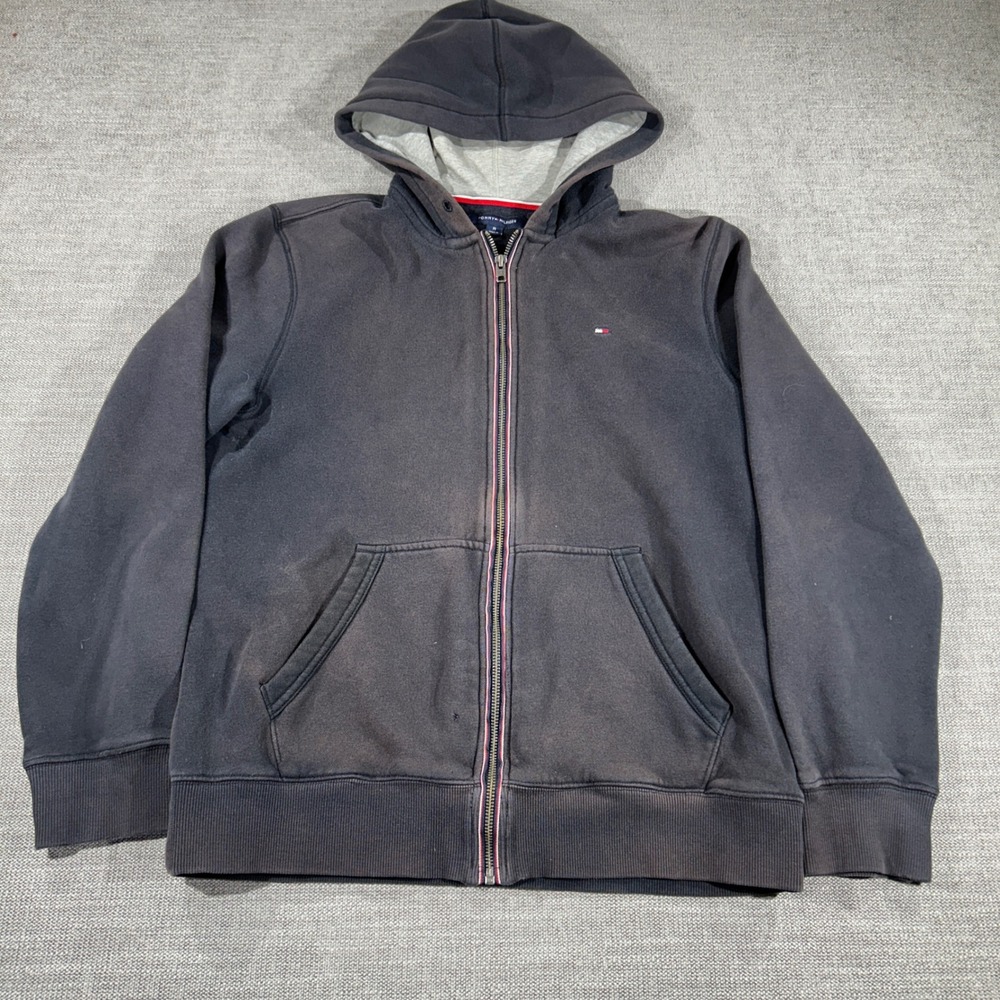 Tommy‎ Hilfiger Zip Hoodie Mens Medium Navy Blue Fair Faded Distressed Preppy